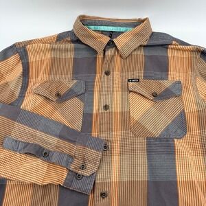 Jetty Marine Supply Mens Size 40 L Orange Brown Plaid Flannel Button Down Shirt‎